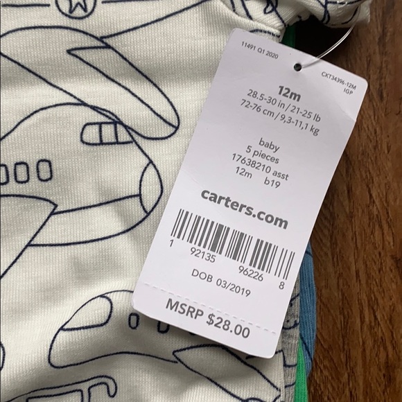 5 Pack Short Sleeve Carters Bodysuit Sz 12m Boys - Picture 7 of 8